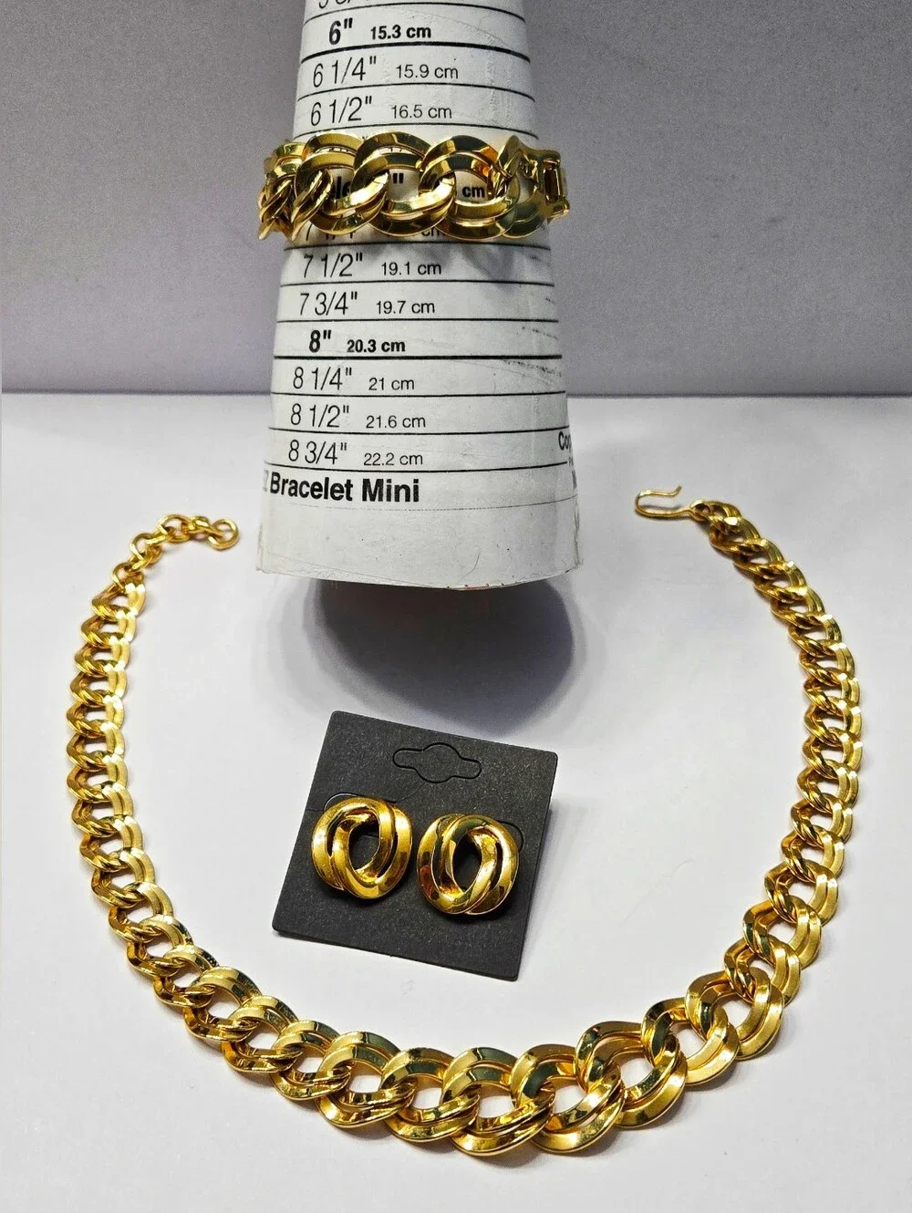 Monet Chunk Chain Gold Tone Heavy Chains Link Necklace Bracelet Earrings Set